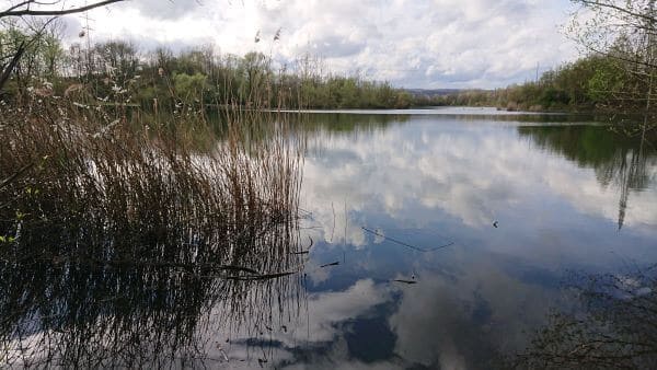 See mit sich spiegelnden Wolken